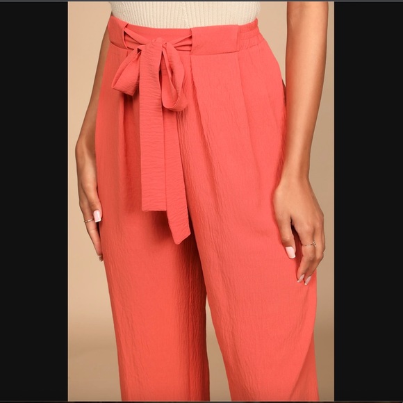 Lulu’s Sunny Approach Coral Tie-Front Wide-Leg Pants - Picture 4 of 8